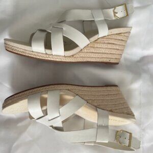 Cole Haan Crystal Leather White Espadrilles Wedge Sandals 9.5M